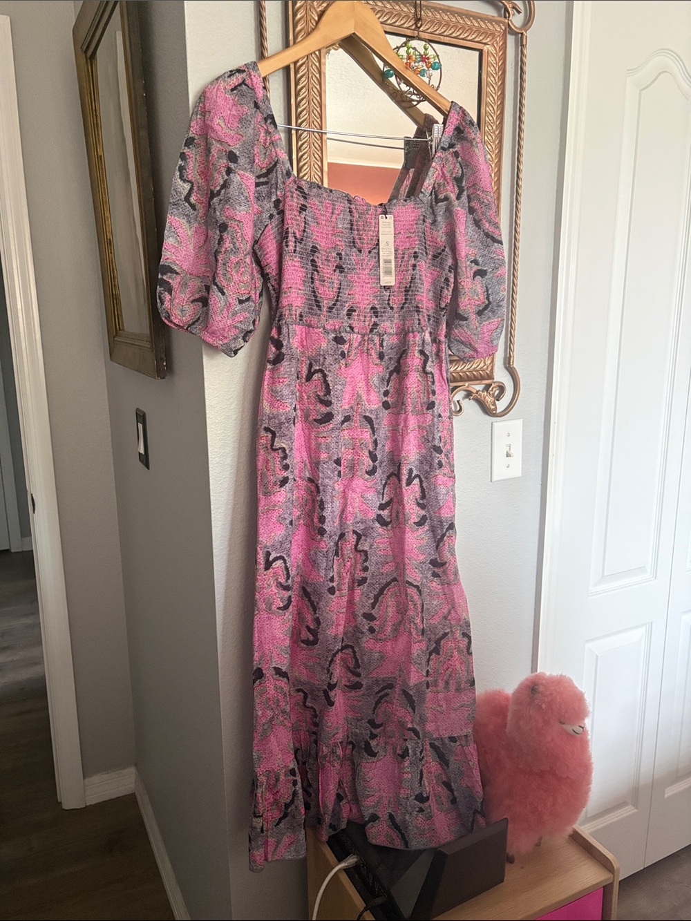 NWT NIC+ZOE Pink and Black Patterned Maxi Dress. Sz S Cotton & lined
